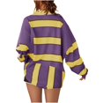 thumbnail image 4 of WEAIXIMIUNG Sweat à Capuche pour Femmes, Mode Graphique, Imprimé Rayé, Col à Revers, Bouton, Manches Longues, T-Shirt, 4 of 4