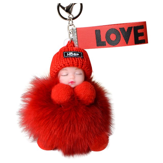 Kcodviy Sleeping for Babies Suitable Womens Lanyard Pendants Car Keychain Lanyard with Key Ring Pompon with Sleeping Furry Wrist Ring Keychains Or Keychains