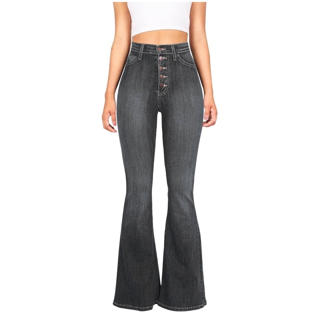 AherBiu Flare Jeans for Women 5 Button High Waisted Skinny Bell Bottom Denim Pants Trousers