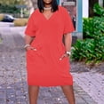 thumbnail image 1 of BEFOKA Robe pour Femme Grande Taille, Liquidation de Robes d'Été pour Femmes, Robe Unie Grande Taille à Manches Courtes et Col avec Poches pour Femme, 1 of 5