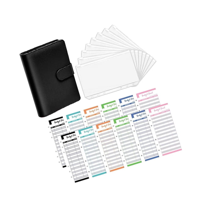 PU Leather Notebook Binder Clear Binder Pockets Budget Envelope Black