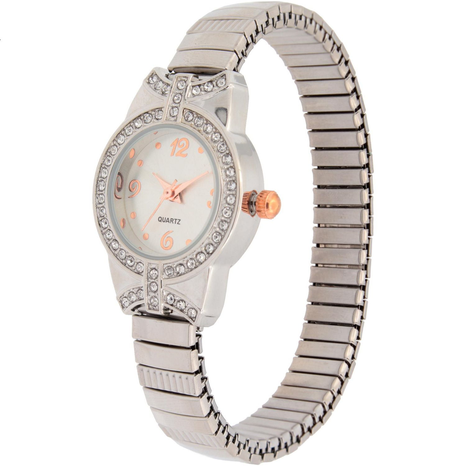 Montre pour femme à mouvement quartz, ton argent, avec accents de cristaux et cadran argent