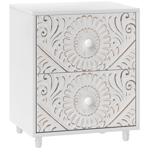 HOMCOM Nightstand, Bedside Table with 2 Drawers, Mid-Century Style, White