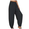 thumbnail image 1 of Generic Women's Casual Elastic Waist Solid Pockets Loose Pants, Black, L, 1 of 3