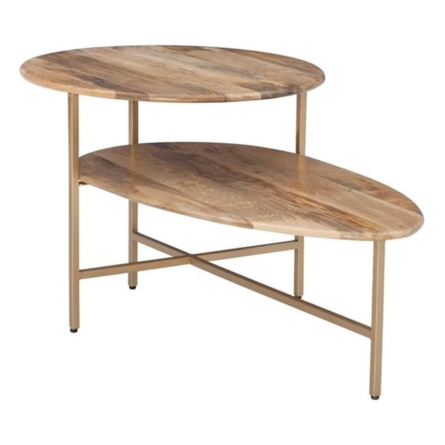 Linon Devyn Table Basse à Deux Niveaux en Bois et Métal, Naturel et Or