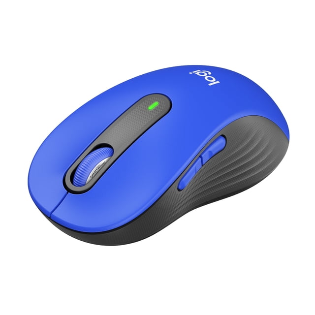 Logitech Signature M650 L Souris Sans Fil Pleine Grandeur Bleue avec une Forme Ergonomique Profilée pour Grandes Mains, Dotée de Poignées Latérales en Caoutchouc Noir Texturé, d'Une SmartWheel Bleue à Molette, de Boutons Latéraux Personnalisables et d'Un Indicateur DEL Vert.