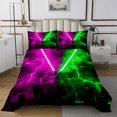thumbnail image 1 of Erosebridal Neon Lightsaber Coverlet Set King, Green Purple Geometry Bedding Set, Lightning Decor, 1 of 5