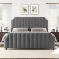 thumbnail image 1 of GloryStar Bed Frame with 50.2" Tall Headboard, Velvet Upholstered Bed Frame with Vertical Channel Tufted Headboard & Footboard, Nailhead Trim, No Box Spring Needed, 1 of 9