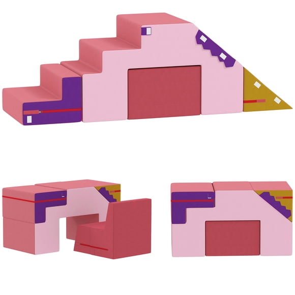Qaba Climbing Foam Blocks for Toddlers, 2-Piece Soft Play Foam, Pink
