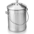 thumbnail image 1 of Odorless Stainless Steel Compost Bucket for Kitchen - Kitchen Compost Bin - Includes Replacement Charcoal Filters (Shiny Stainless Steel, 5 Liters), 1 of 5