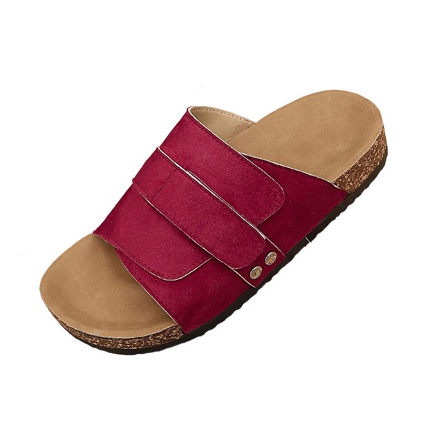 Flat Slides With Memory Foam Cork Footbed, Adjustable Strap Cork Footbed Open Toe Slides, 2026 Flat Slides for Women  main image 3