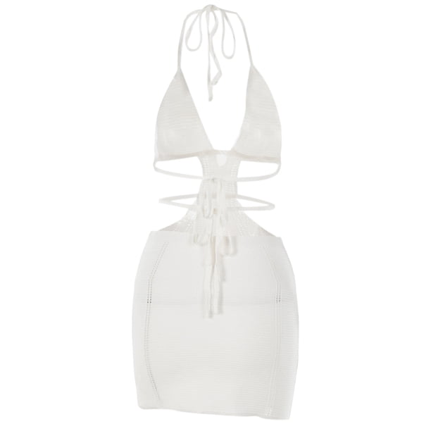 fortune backless mini dress Women Halter Knitted Sleeveless Cutout Hollow Out Bodycon Dresses Good fortune