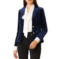 thumbnail image 1 of INSPIRE CHIC Women's Vintage Notched Lapel Button Front Office Velvet Blazer Jacket, 1 of 6