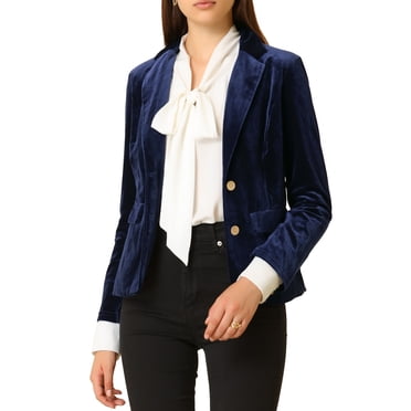 INSPIRE CHIC Blazer en Velours de Bureau pour Femme, Vintage, à Revers Cranté, Boutonné à l'Avant