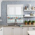 thumbnail image 4 of Summer Ocean Beach Teal 3-Piece Kitchen Curtain Set, Rod Pocket Kitchen Curtain Valance and Tiers Set, Washable Drape Window Treatment Set, Starfish Shells Coral Conch, 4 of 5