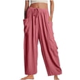 thumbnail image 1 of Yuyuzo Women's Wide Leg Pants Elastic Waisted Drawstring Long Pants With Pockets Ladies Solid Color Loose Lounge Trousers, 1 of 7