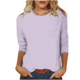 thumbnail image 1 of Timegard Hauts pour Femmes Été Col Rond Manches 3/4 Confortable Couleur Unie T-Shirts Basiques Décontractés Amples Hauts Blouses, 1 of 5
