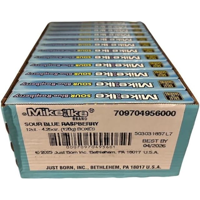 Mike and Ike Sour Blue Raspberry – 4.25 oz theater boxes - (12 pack) – 2 BOXES