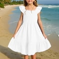 thumbnail image 2 of FFENYAN Robe d'Été pour Filles Couleur Unie Col Carré Sans Manches à Volants Robe Mini Parfaite pour Fêtes Rendez-Vous et Usage Quotidien pour 3-13 Ans, 2 of 9