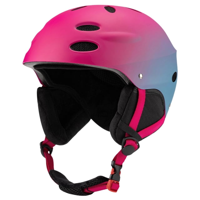 Almencla Casque de Ski Résistance aux Impacts Couvre-Chef pour Planche à Roulettes Escalade sur Roche Planche à Neige. un Casque de Neige Dégradé Rose et Bleu vibrant avec une Coque PP durable, une Mousse Absorbant les Chocs et Plusieurs Trous Respirants. Conçu pour les sports d'Hiver comme le Ski, le Planche à Neige et le Planche à Roulettes, Il Comprend des Sangles Ajustables, une Doublure Amovible et des Cache-Oreilles pour le Confort et la protection.