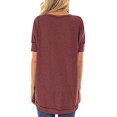 thumbnail image 2 of Women T-shirt Solid Color Stitching Top Asymmetrical Hem Blouse, Solid Color Stitching Top Purple Red, S, 2 of 7