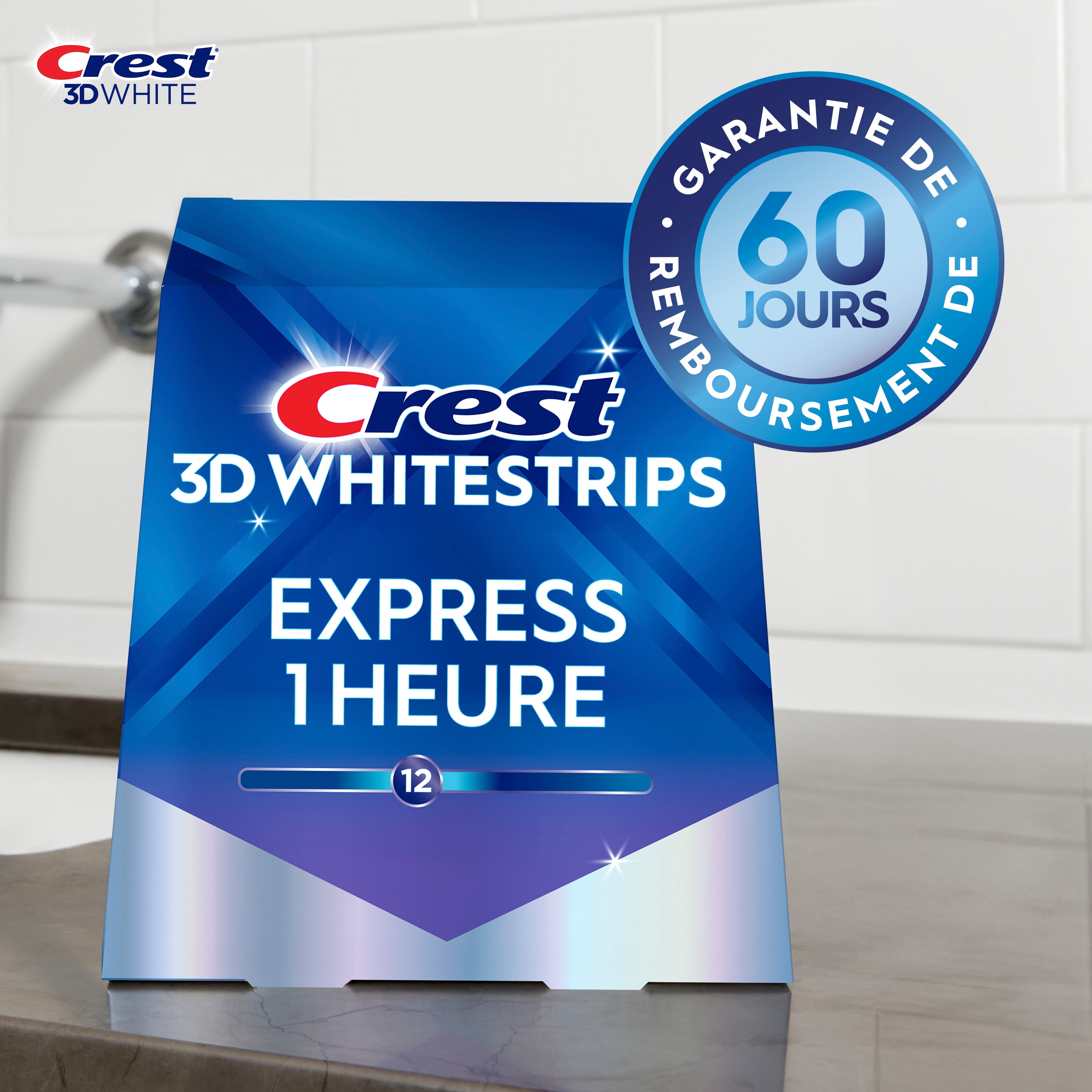 Crest 3D Whitestrips 1 Hour Express At-home Teeth Whitening Kit, 10 Treatments, 12 Levels Whiter