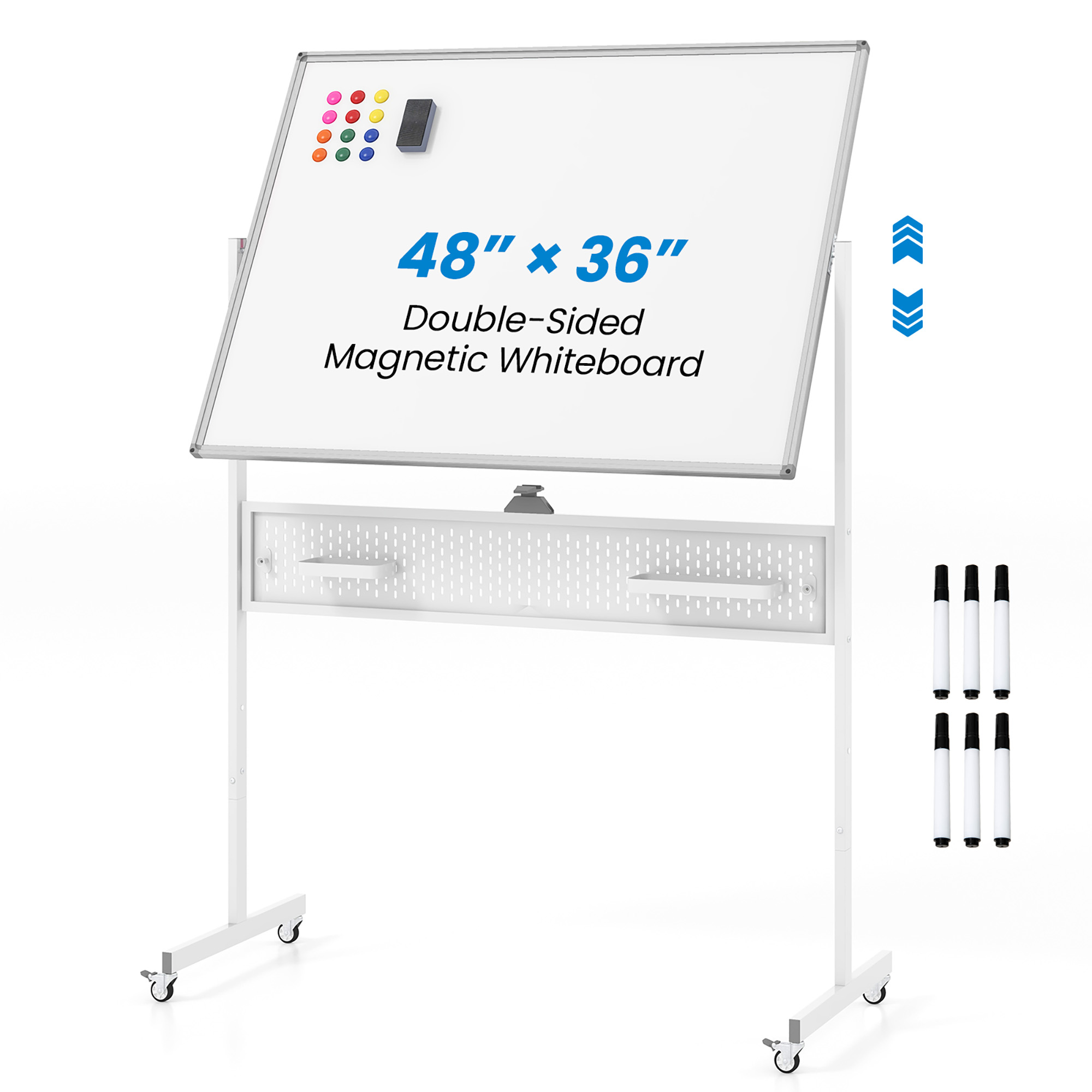 Gymax 48'' x 36'' Mobile Whiteboard w/ Pegboard & Accessories Aluminum Frame for Home