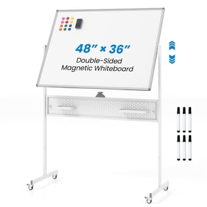 Gymax Tableau blanc mobile de 48'' x 36'' avec pegboard & Accessoires Cadre en aluminium pour la maison