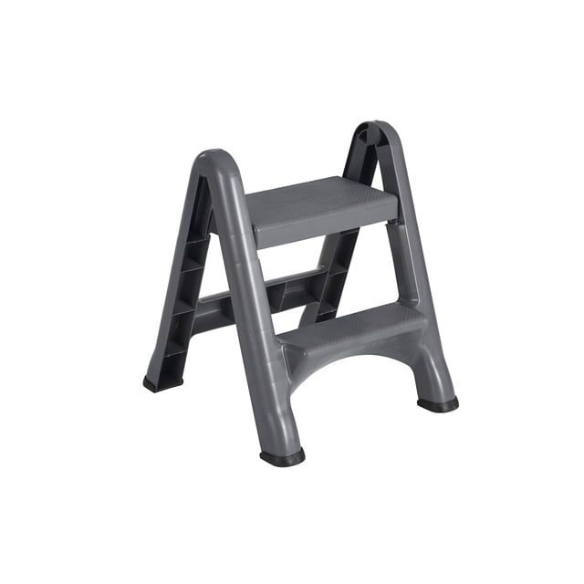 Rubbermaid Two-Step Folding Foot Stool 14-Inch High Gray 300-Pound Capacity Small Step Stool for Adults/Kids for Use in Library/Kitchen/Bathroom/Garage/Closet