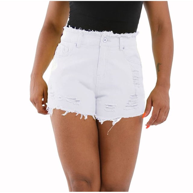 Timegard Denim Shorts for Women Ripped High Waisted Hole Streetwear Stretch Jean Shorts with Pockets