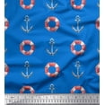 thumbnail image 1 of Soimoi Blue polyester Crepe Fabric Life Ring & Anchor Hook Nautical Printed Craft Fabric by the Yard 42 Inch Wide, 1 of 1