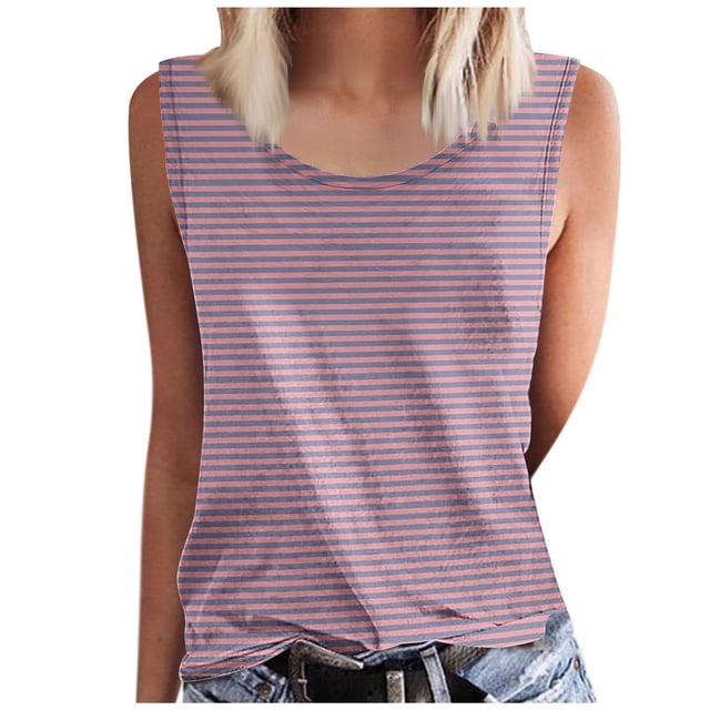UPPADA Débardeur Décontracté pour Femme Grande Taille Col Rond T-Shirt Basique Fluide Sans Manches pour l'Été Vacances Rose,3TG
