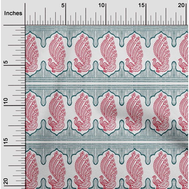 oneOone Cotton Flex Fabric Peacock Block Printed Craft Fabric BTY 40 Inch Wide