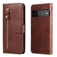 thumbnail image 1 of Case for Google Pixel 6 PRO 5G Zipper Pocket Wallet Leather Case Magnetic Closure Flip Cover - Brown, 1 of 5