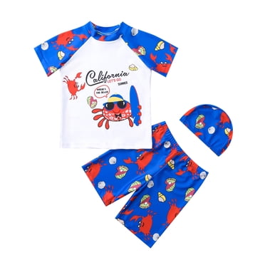 YOUSNH Toddler Swimsuit Boy 3 Piece Boys Swim Set Short Sleeve Boys Swim Shirt Boy Swim Trunks Rash Guard Bathing Suits Boys Swimwear Red 2-3 Years