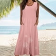 thumbnail image 4 of Mrat Nouvelle Robe Longue Sans Manches en Coton et Lin pour Femmes, Décontractée, Col Rond, Imprimée, Robe Maxi avec Poches, Robes de Soirée Formelles, Grande Taille P-106 Rose-A TG, 4 of 9