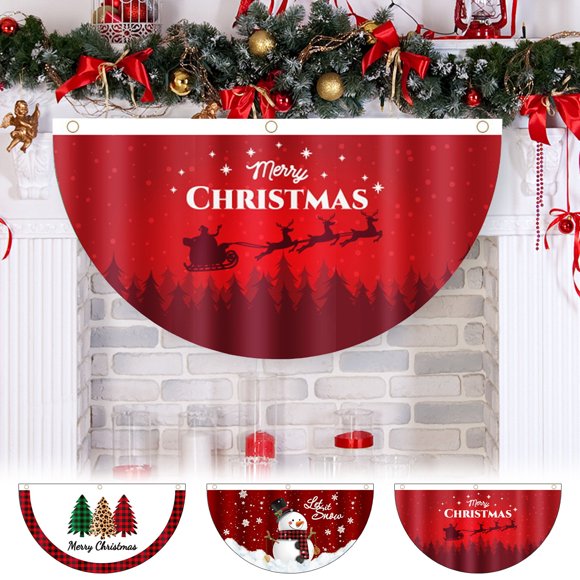 Vaidha Fanion de Noël Extérieur Impression Numérique Demi-Rond Drapeau Suspendu Décoration de Noël Décoration Suspendue de Porte