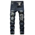 thumbnail image 1 of CEHVOM Men's High-end Nostalgic Ripped Hole Patchwork Embellished Stretch Jeans, 1 of 1