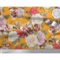 thumbnail image 3 of Soimoi Tissu en Poly Georgette Orange Imprimé Feuilles & Roses au Mètre 52 Pouces de Large, 3 of 3