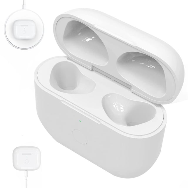 Earphone Charger Case for AirPods 3 Charging Case with 450mAh capacity, designed as a headphone accessory with wireless charging compatibility and a Bluetooth sync quick-pairing button. The white plastic case is tailored for AirPods 3rd generation, shown open with compartments for earbuds and a visible LED indicator. Includes one charger case; earbuds not included.