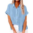 thumbnail image 1 of Womens Cotton Linen Button Down Shirt Casual Short Sleeve Loose Fit Collared V Neck Summer Beach Work Blouse Tops, 1 of 5