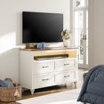 thumbnail image 1 of WAMPAT LED TV Stand for 32/43/50 Inch Flat Screen, Farmhouse Entertainment Center with 4 Storage Drawers and 1 Open Shelf, Wood Media Console Table with Yellow Lights Strip for Bedroom, 47.2", 1 of 7