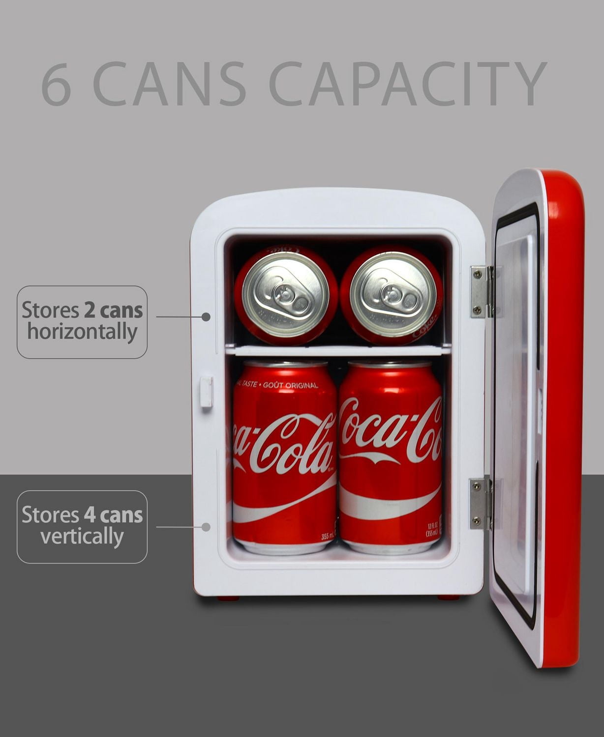 Coca-Cola Mini réfrigérateur portable 6 canettes, haut-parleur Bluetooth, refroidisseur/réchaud 4 L, rouge