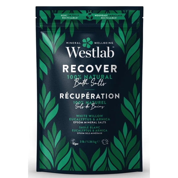 Westlab Récupération - Sels de Bain d'Epsom Purs à l'Eucalyptus, Saule Blanc | Avec ajout d'arnica | Apaise les muscles fatigués et surmenés| |100% naturel, 100% végan, 100% exempt d'acte de cruauté e