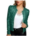 thumbnail image 2 of TIMIFIS Women's Sequin Jacket Long Sleeve Open Front Cropped Jackets Party Cardigan Coat-GreenFall/Winter, 2 of 6