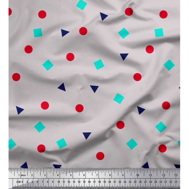 Soimoi Georgette Viscose Fabric Square,Dot & Triangle Geometric Print Fabric by Yard 42 Inch Wide
