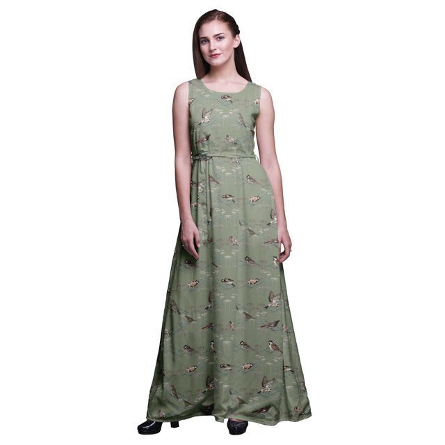 Bimba Bird Ladies Round Neck Sleeveless Long Tank Casual Maxi PrintDress-Large