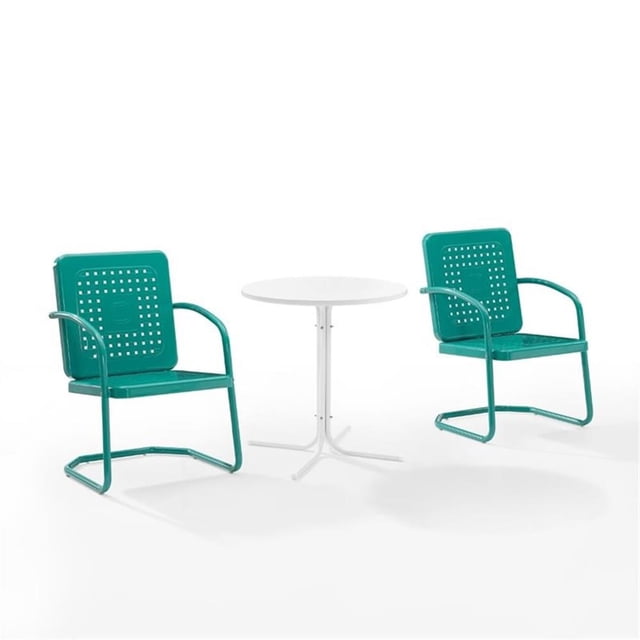 Bowery Hill Ensemble Bistro d'Extérieur en Métal 3 Pcs, Fini Turquoise Lustré