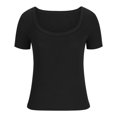 thumbnail image 5 of Timegard Hauts de Sortie pour Femmes Col Rond Confortables Coupe Ajustée Manches Courtes Couleur Unie Hauts Décontractés, 5 of 5