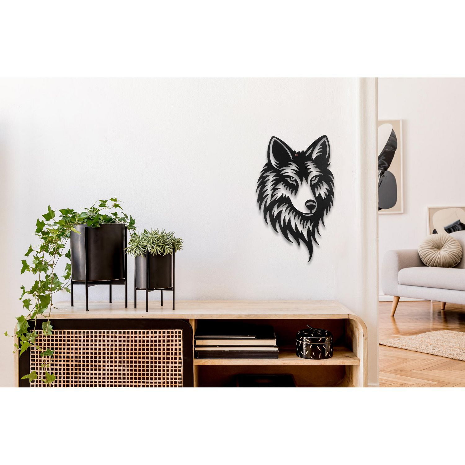 Décoration Murale Noire En Métal Tête De Loup